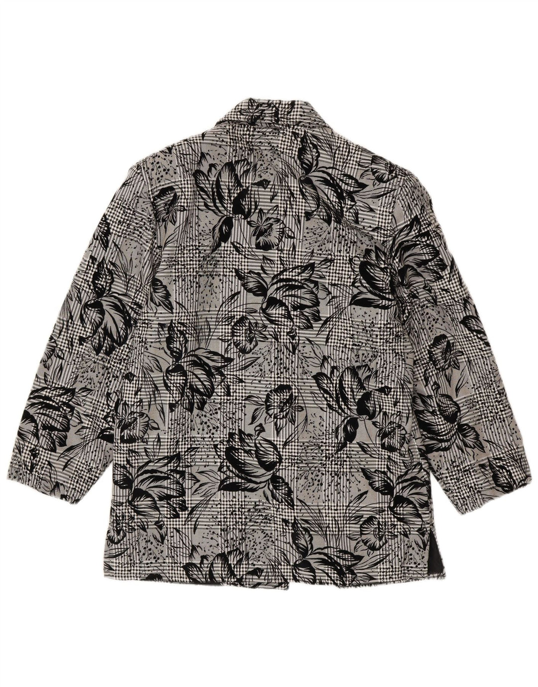 Jaqueta blazer feminina vintage com 1 botão Reino Unido 14 médio preto floral