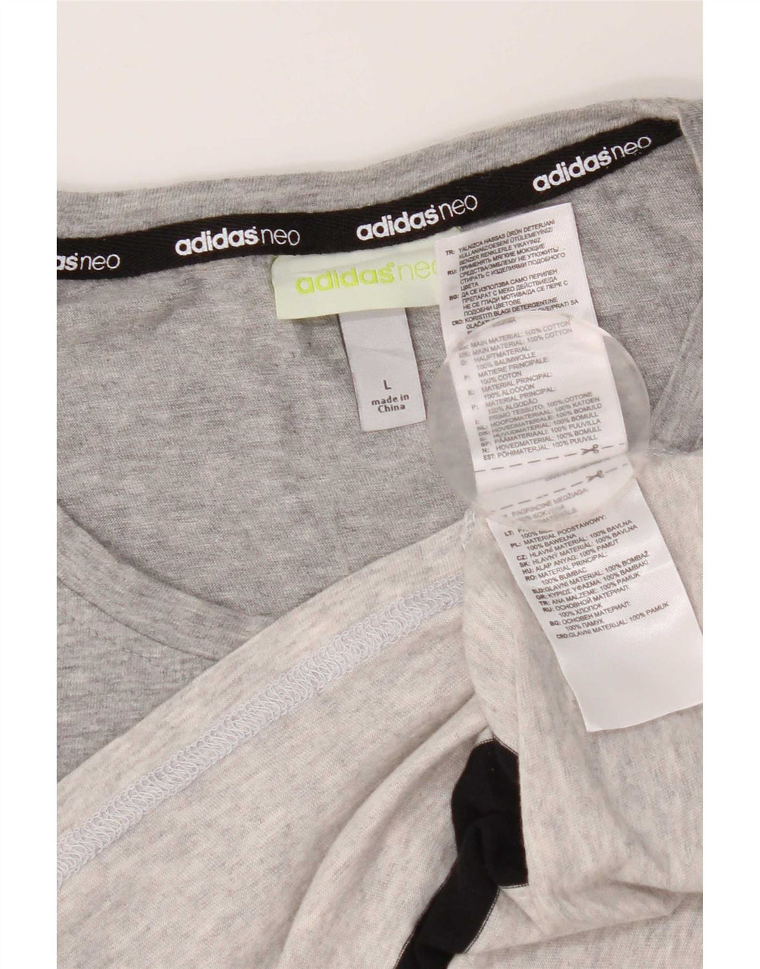 Camiseta masculina Adidas grande algodão listrado cinza