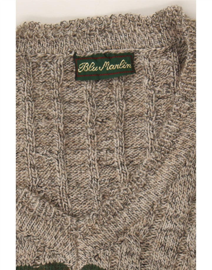 VINTAGE Mens V-Neck Jumper Sweater 2XL Grey Fair Isle Cotton Vintage Vintage and Second-Hand Vintage from Messina Hembry 