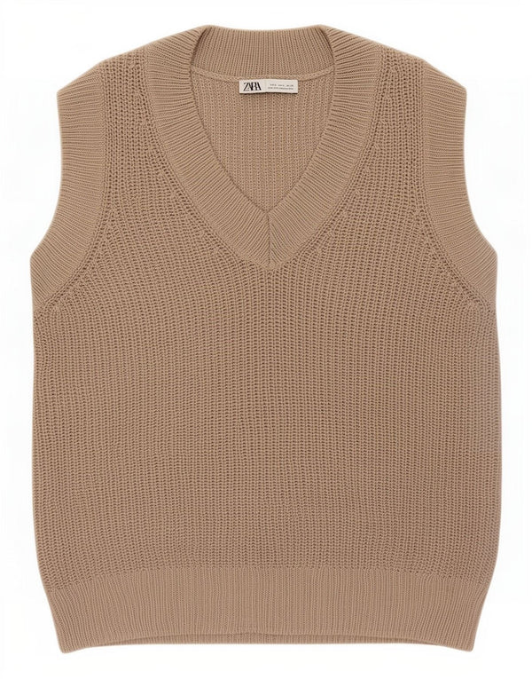Zara Womens Oversized Vest Tank Top UK 10 Pequeno Acrílico Cáqui