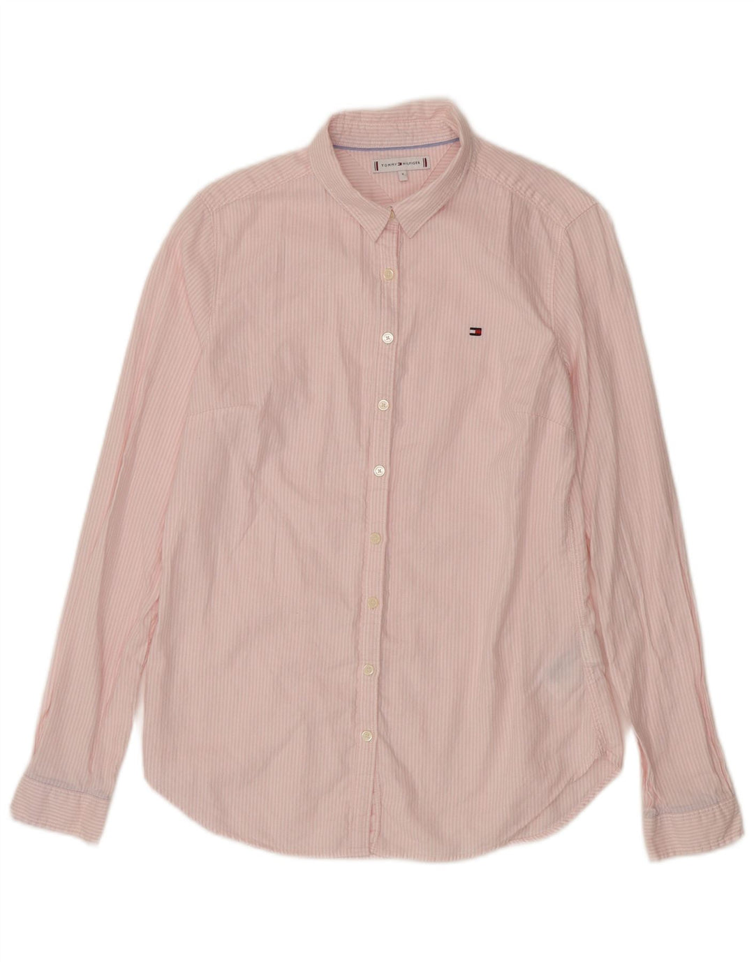 Camisa feminina Tommy Hilfiger EUA 8 algodão listrado rosa médio
