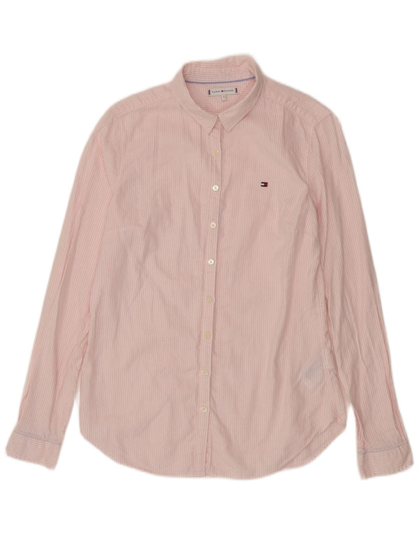 Camisa feminina Tommy Hilfiger EUA 8 algodão listrado rosa médio