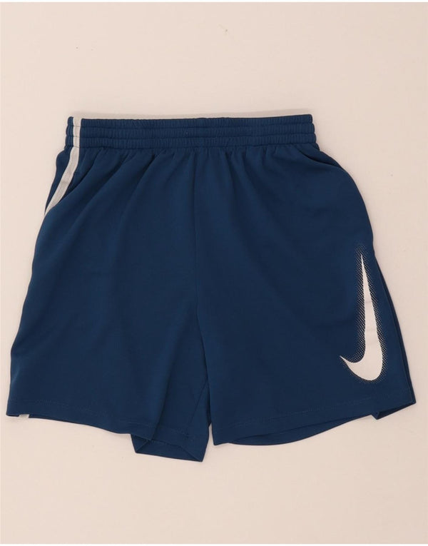 NIKE Girls Dri Fit Sport Shorts 12-13 Years Large  Navy Blue Colourblock