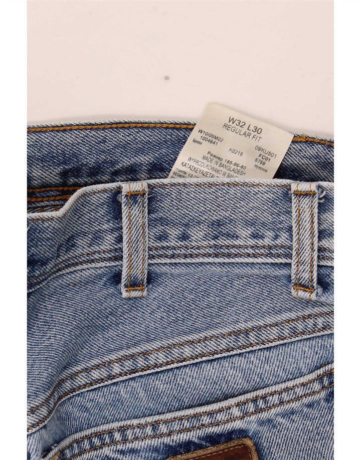 Wrangler Mens Regular Fit Jeans Reta W32 L30 Azul Algodão