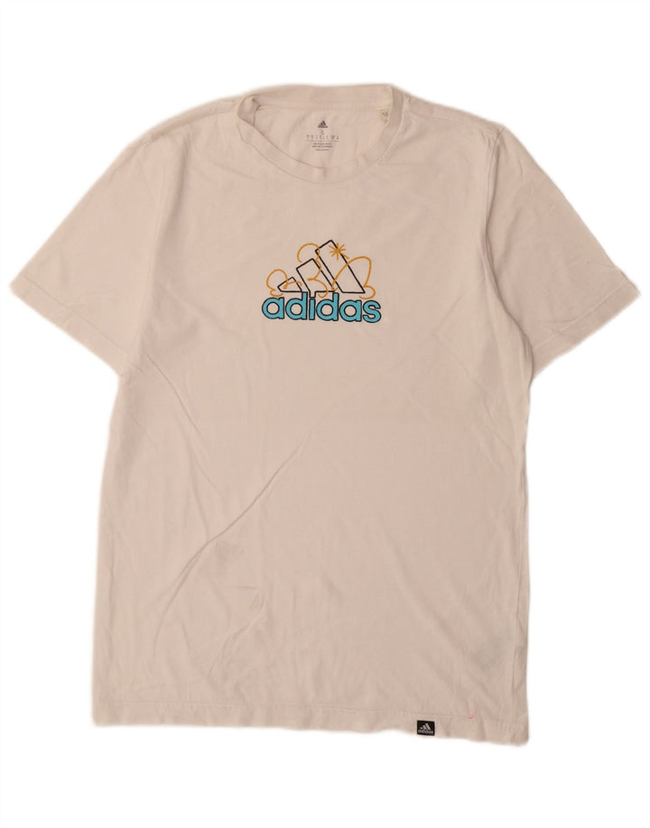 Adidas Mens Graphic T-Shirt Top Pequeno Algodão Branco