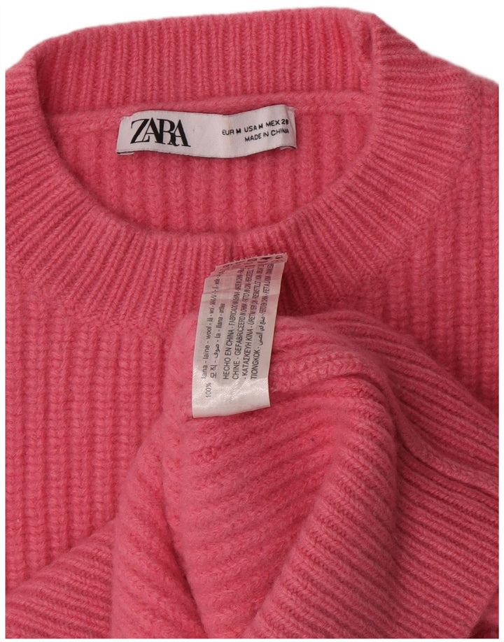 Zara Suéter feminino cropped com gola redonda Reino Unido 14 lã rosa médio
