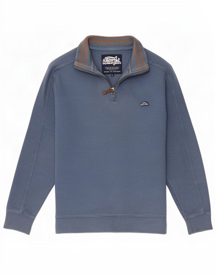Moletom masculino Weird Fish com zíper e gola em jumper pequeno algodão azul