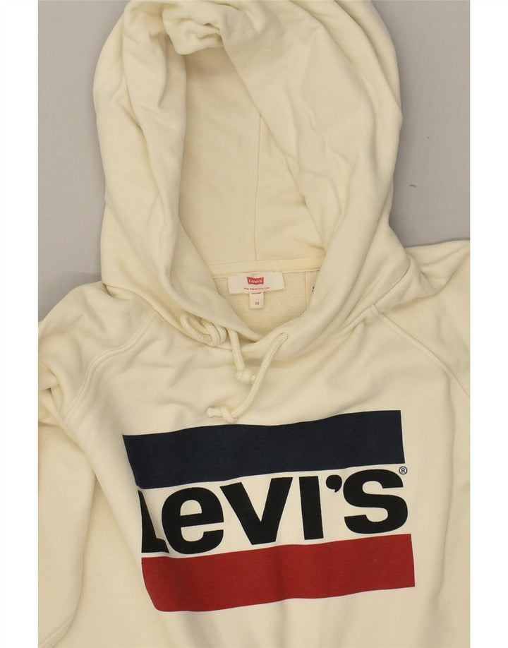 LEVI'S Womens Oversized Graphic Hoodie Jumper UK 6 XS Off White Cotton Vintage Levi's and Second-Hand Levi's from Messina Hembry 