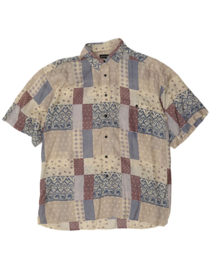 Camisa masculina de manga curta Bogari XL multicolorida patchwork seda
