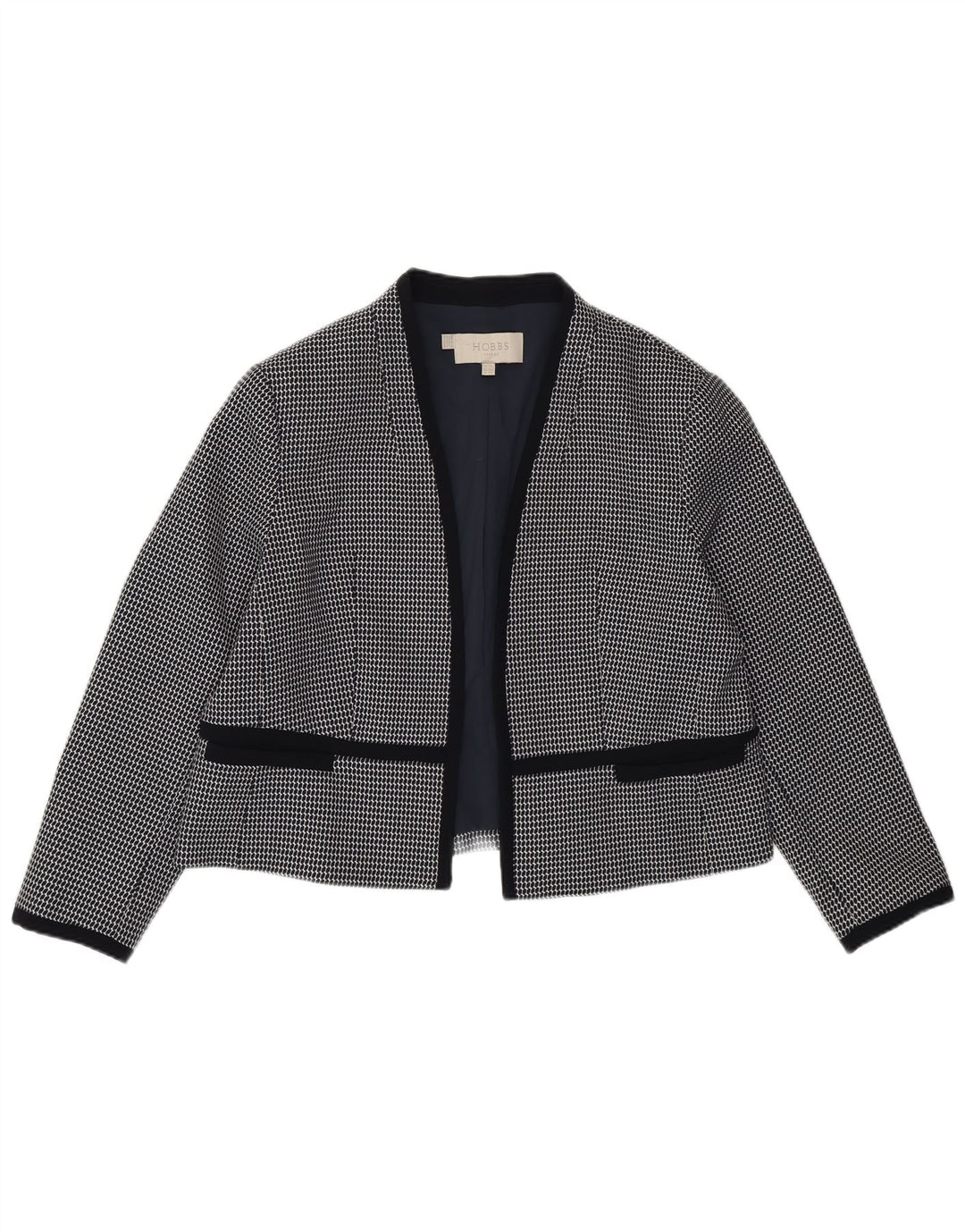 Jaqueta blazer aberta feminina Hobbs Reino Unido 18 XL azul marinho poliéster geométrico