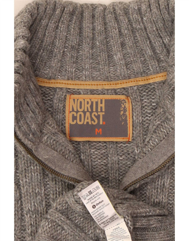 Suéter masculino Marks & Spencer North Coast com zíper e gola cinza médio