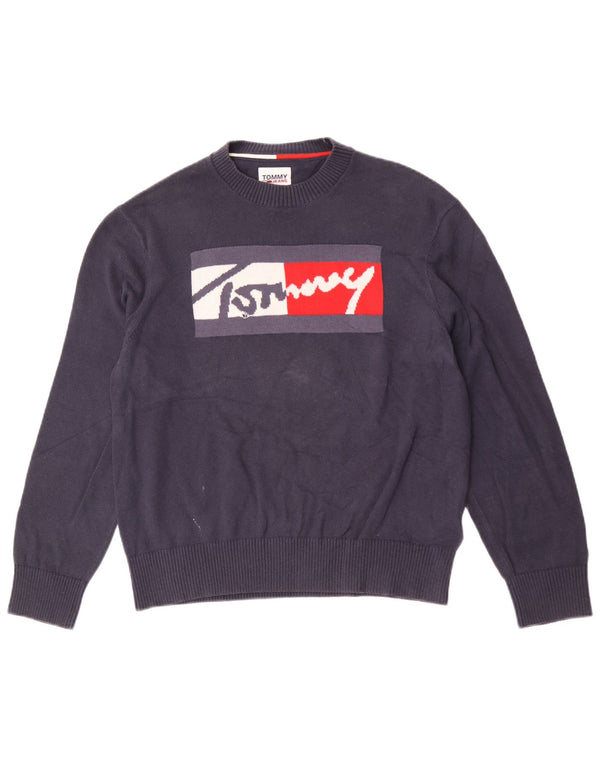 Suéter masculino Tommy Hilfiger com gola redonda e algodão azul marinho pequeno