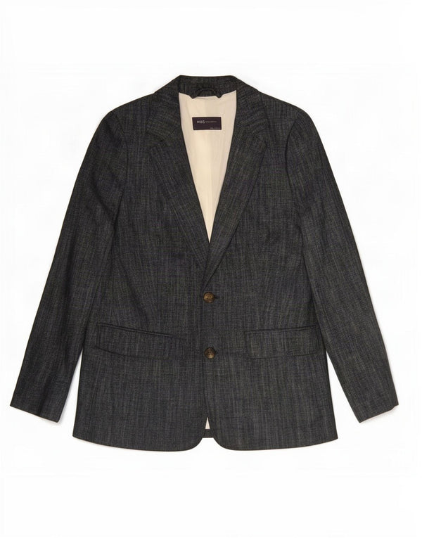 Jaqueta blazer feminina Marks & Spencer com 2 botões Reino Unido 8 pequeno algodão azul marinho
