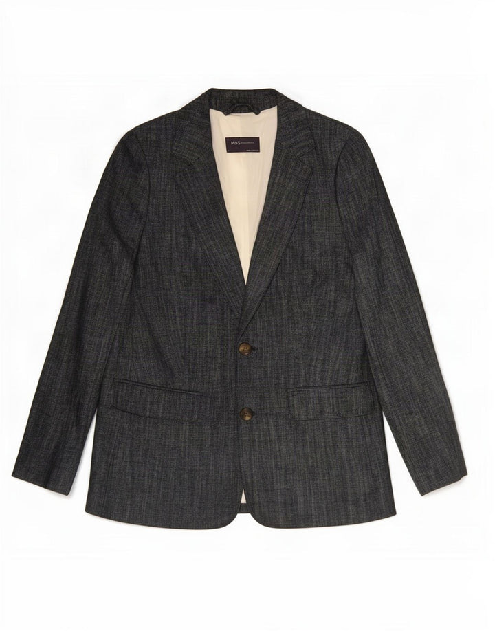 Jaqueta blazer feminina Marks & Spencer com 2 botões Reino Unido 8 pequeno algodão azul marinho