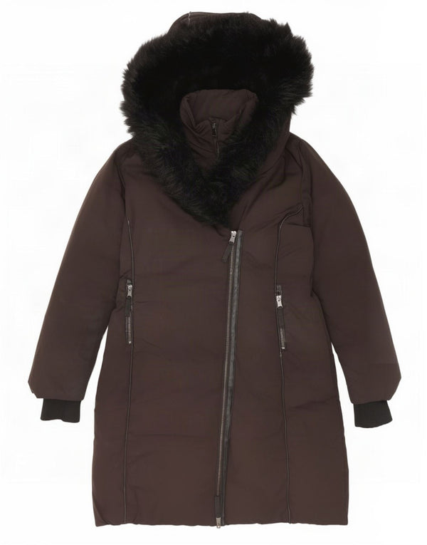 Casaco acolchoado com capuz feminino Zara UK 14 poliéster preto médio