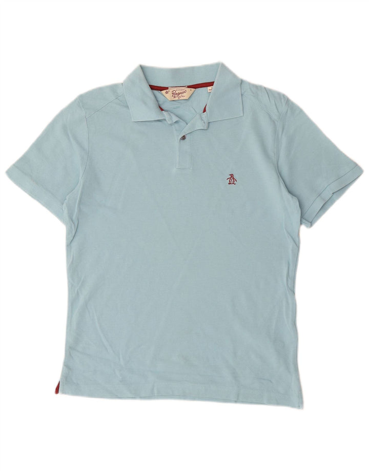 Camisa polo masculina Penguin pequena azul algodão