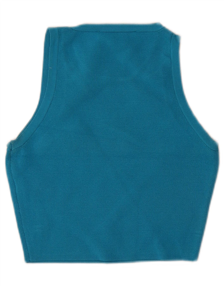 Zara Womens Crop Vest Top UK 8 Pequeno Azul Viscose