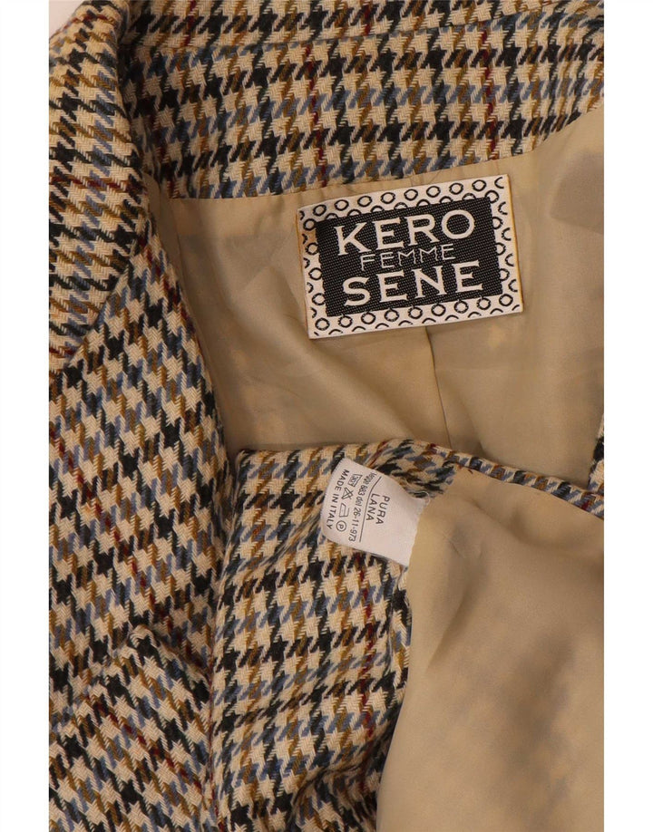 Jaqueta blazer feminina vintage com 2 botões Reino Unido 14 grande houndstooth bege