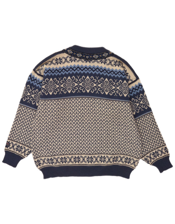 Suéter cardigã masculino Nordstrikk XL azul Fair Isle lã virgem