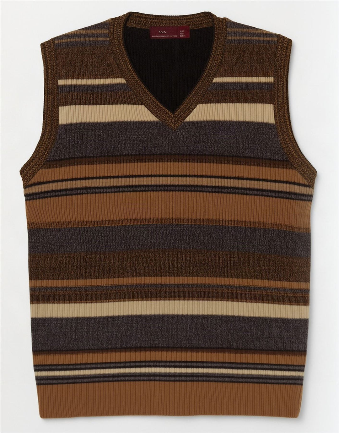 Regata masculina Zara com colete grande acrílico listrado marrom
