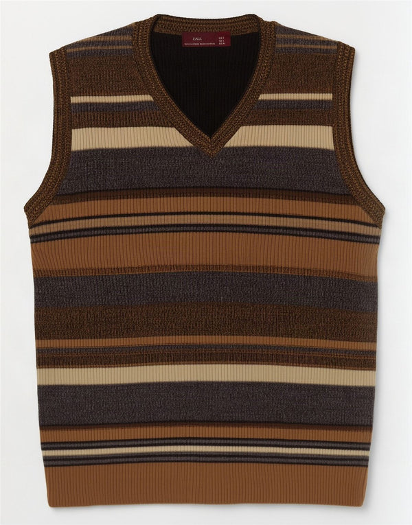 Regata masculina Zara com colete grande acrílico listrado marrom