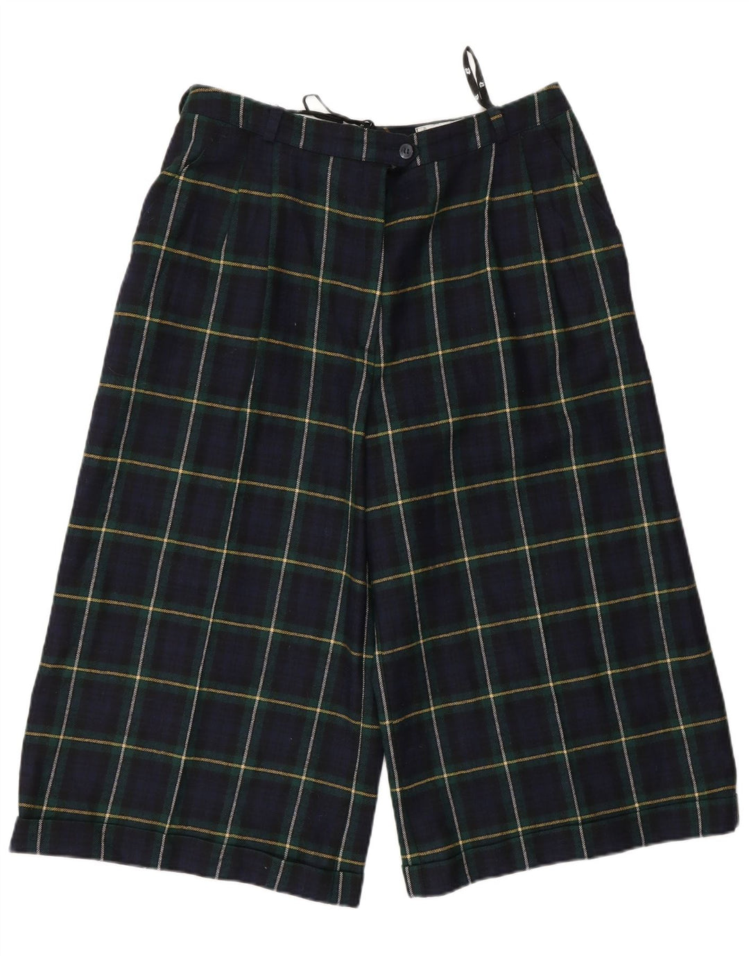 Bermuda feminina vintage de cintura alta UE 42 grande W30 azul marinho xadrez