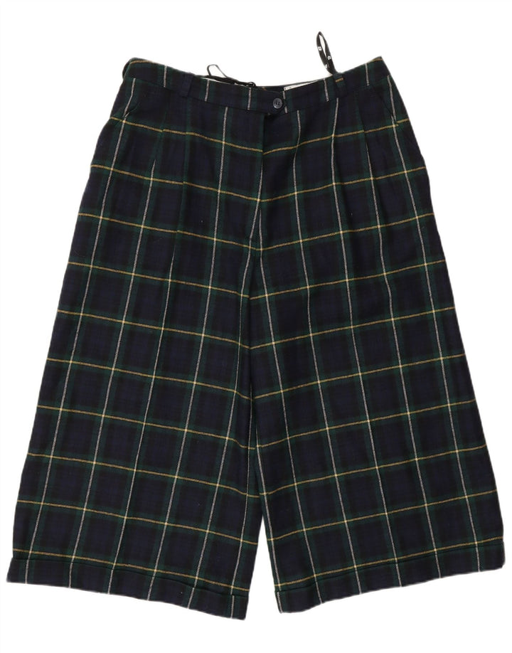 Bermuda feminina vintage de cintura alta UE 42 grande W30 azul marinho xadrez