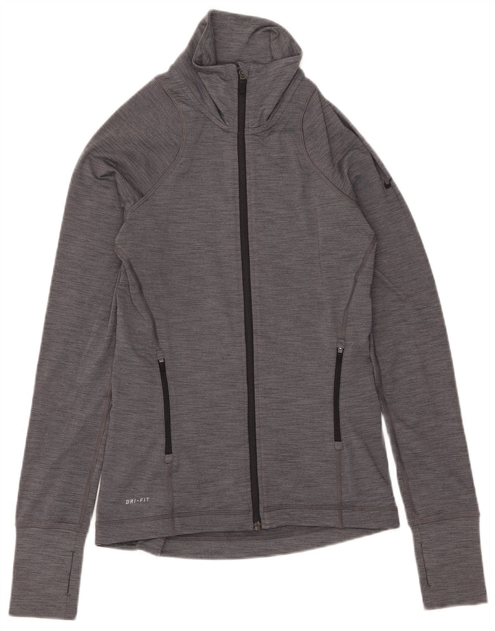 Nike Womens Dri Fit Tracksuit Top Jacket UK 10 Pequeno Cinza Flecked