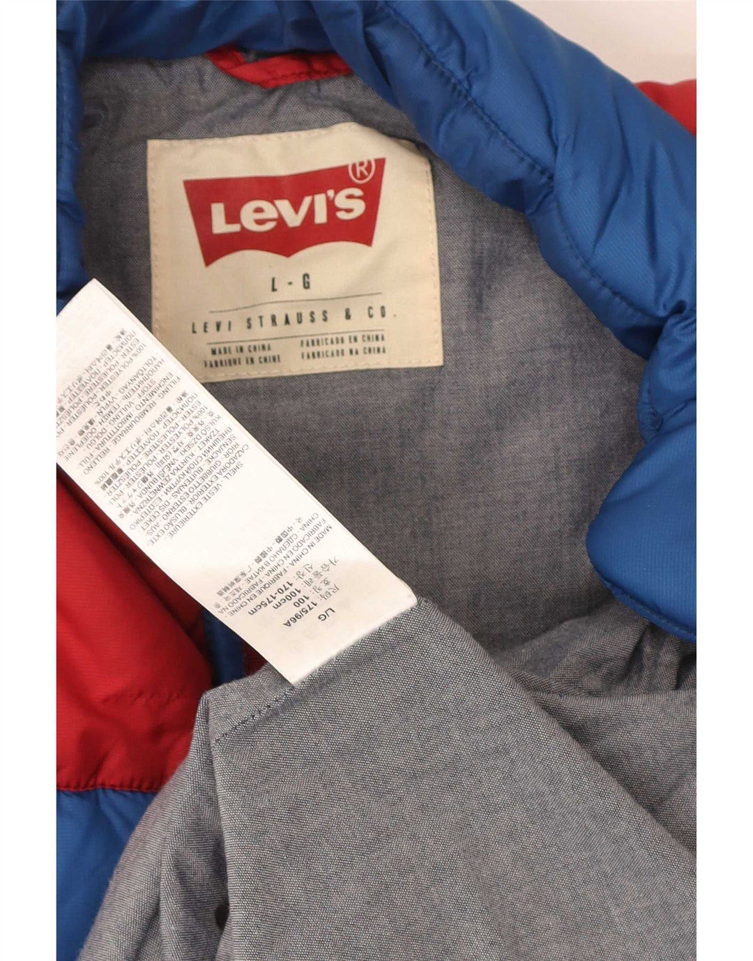Colete acolchoado masculino Levi's UK 40 grande azul colorblock poliéster