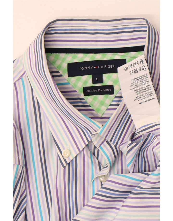 Camisa masculina Tommy Hilfiger grande algodão listrado azul