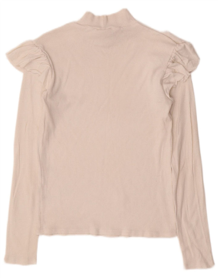 Top feminino ZARA manga comprida UK 14 grande branco