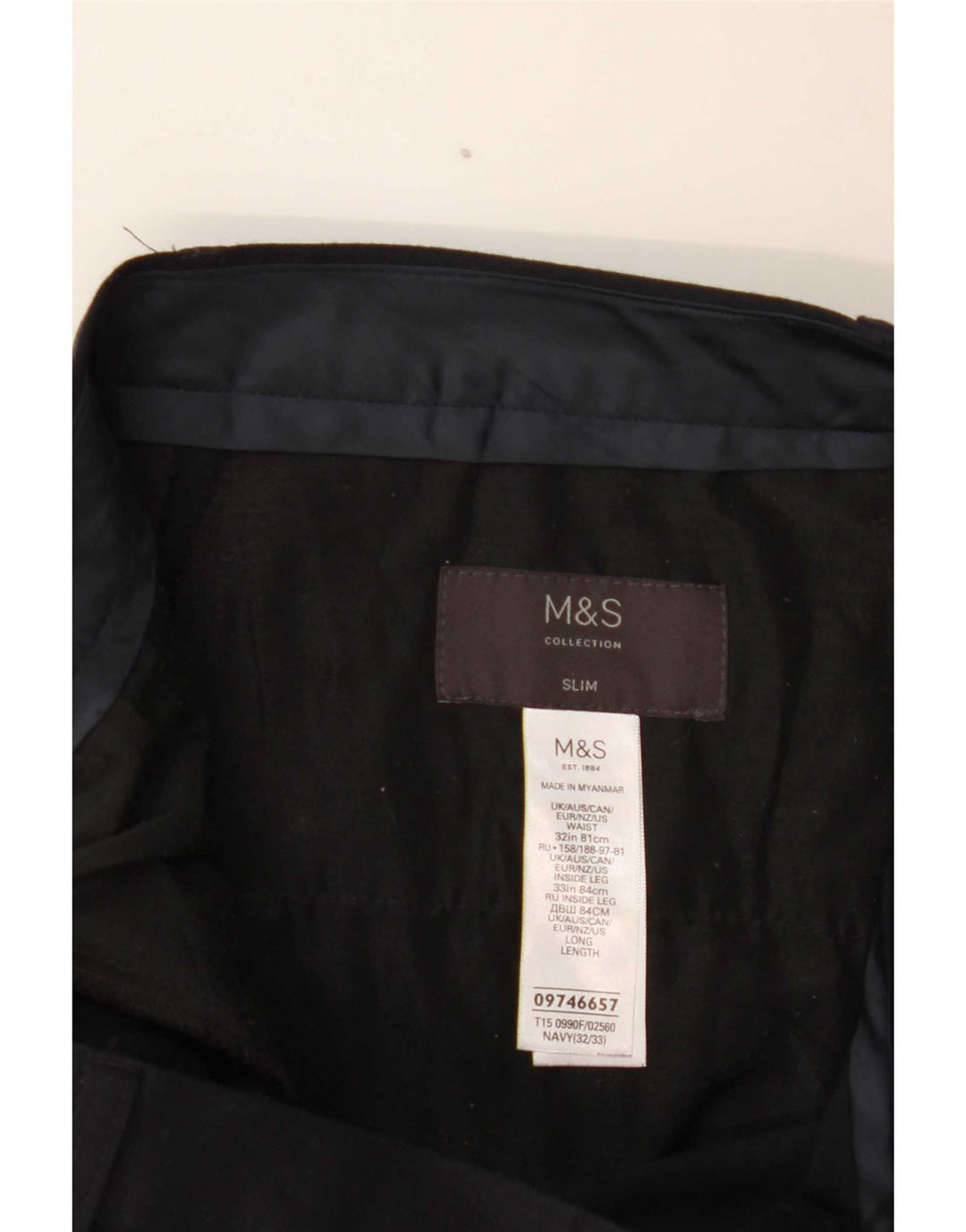 Calça feminina Marks & Spencer Slim Suit W32 L33 azul marinho poliéster
