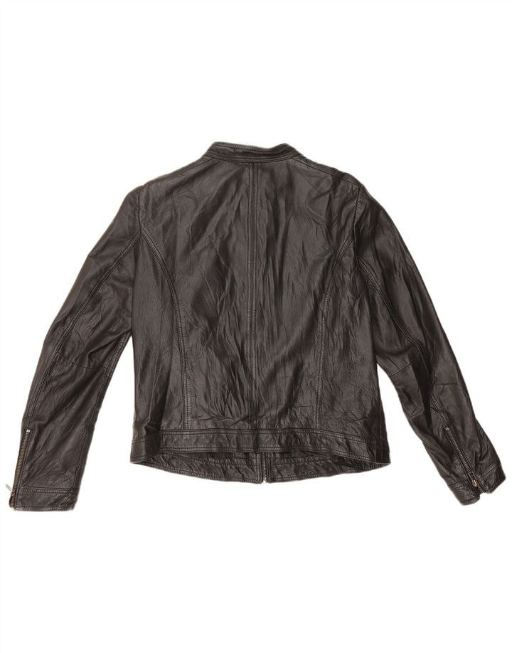Jaqueta feminina de couro Racer Esprit Reino Unido 16 grande couro preto