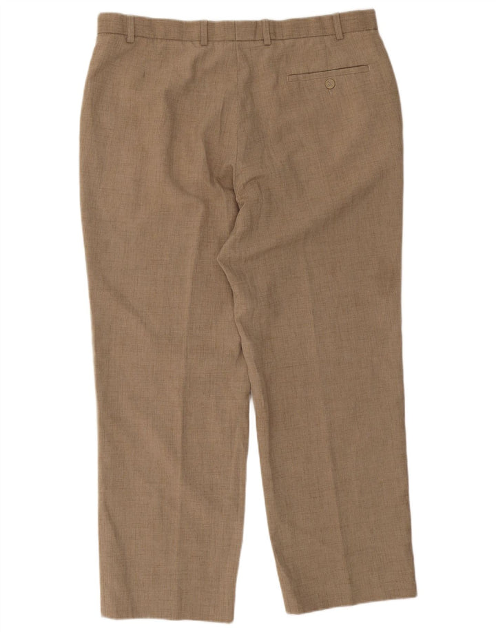 Calça masculina de terno reto Marks & Spencer W38 L27 poliéster bege