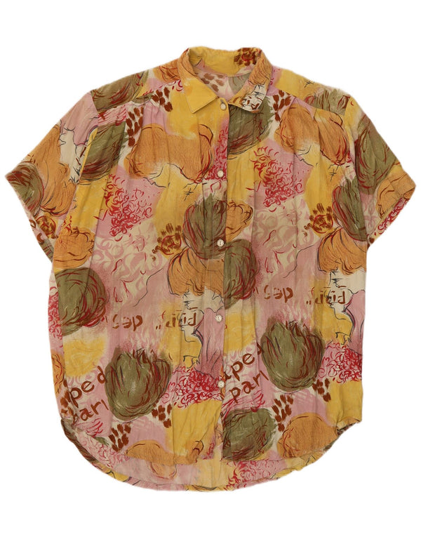 Blusa feminina vintage de manga curta com estampa gráfica UK 18 XL multicolorida