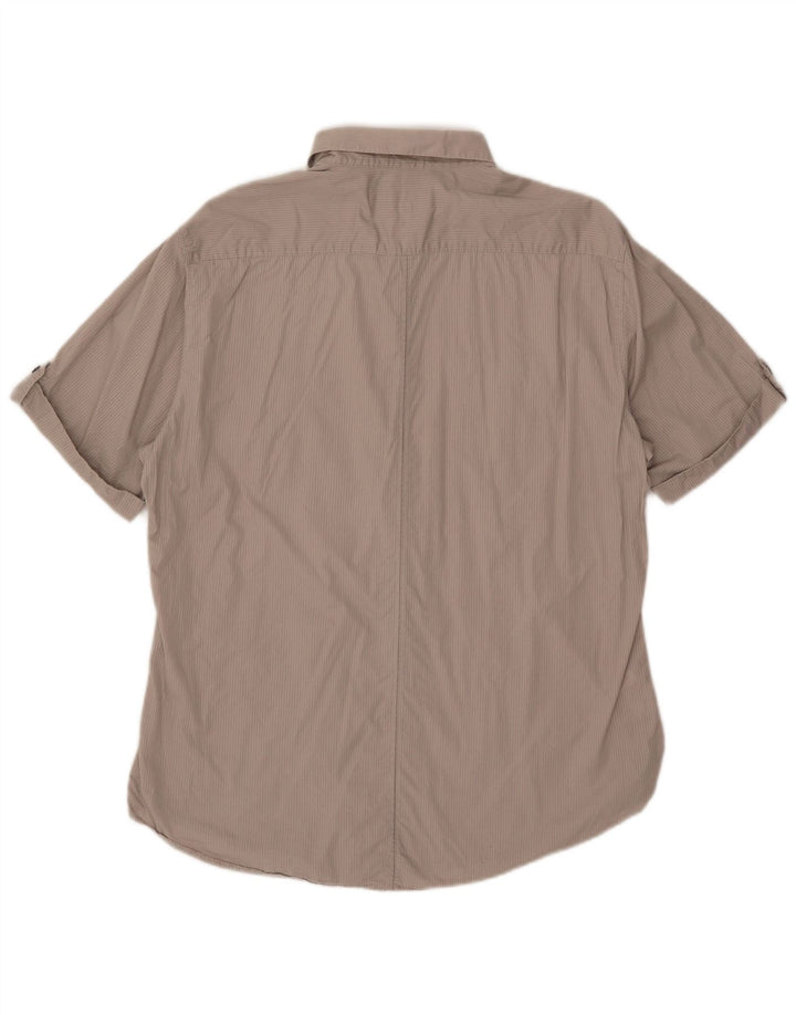 Camisa masculina de manga curta Marks & Spencer Autograph grande listrada bege