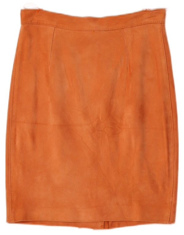 Saia lápis feminina vintage de camurça W26 pequena laranja