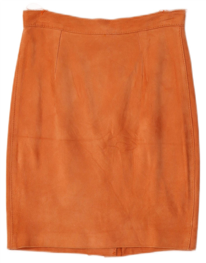 Saia lápis feminina vintage de camurça W26 pequena laranja