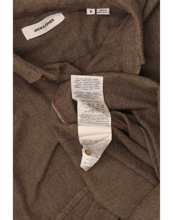 Camisa masculina de flanela Jack & Jones pequena de algodão cáqui