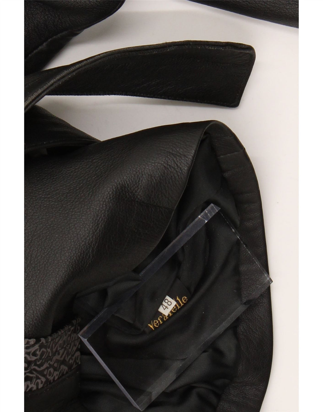 Jaqueta de couro feminina VINTAGE IT 48 XL couro geométrico preto