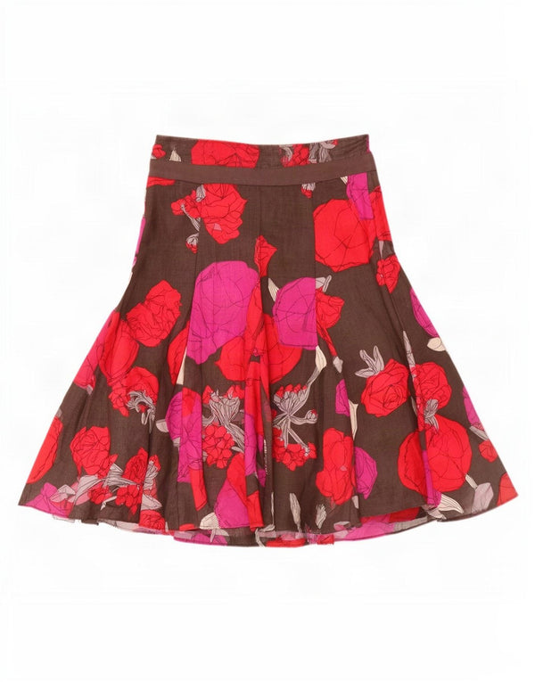 Saia evasê feminina Hobbs Reino Unido 8 pequena W28 linho floral marrom