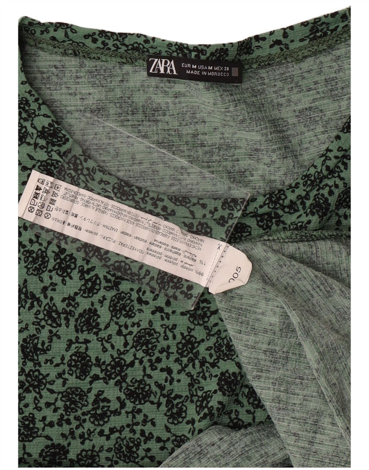 Vestido feminino ZARA A-Line UK 14 poliéster floral verde médio