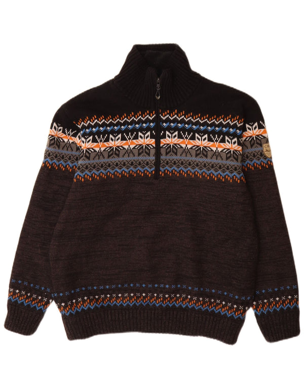 Suéter masculino CMP com zíper e pescoço IT 52 grande preto Fair Isle acrílico