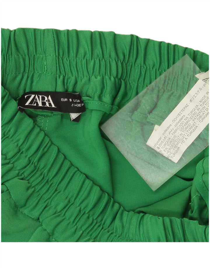 Zara Calça feminina reta casual pequena W26 L28 poliéster verde