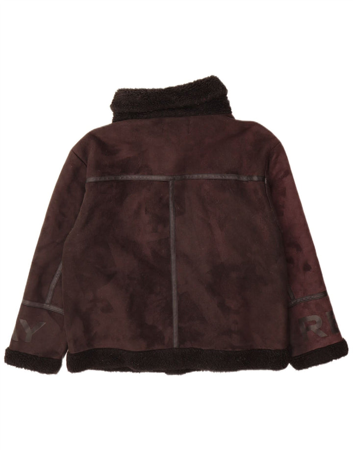 Jaqueta feminina Replay Graphic Sherpa UK 14 grande poliéster marrom