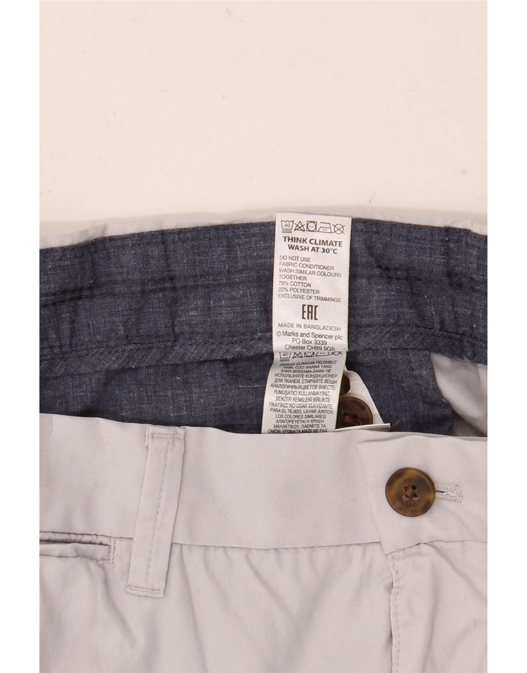 Shorts Chino masculino Marks & Spencer W36 grande algodão cinza