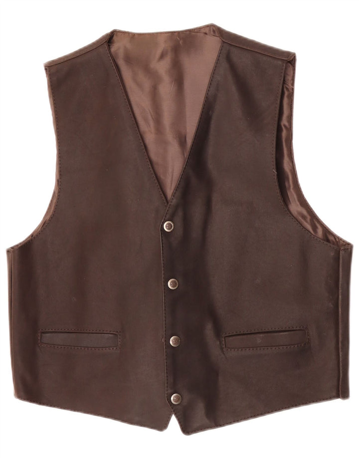 Colete de couro masculino vintage couro marrom médio