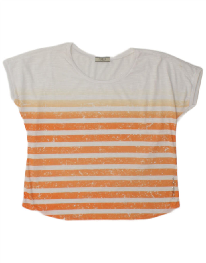 Camiseta feminina Guess UK 14 listrada branca média