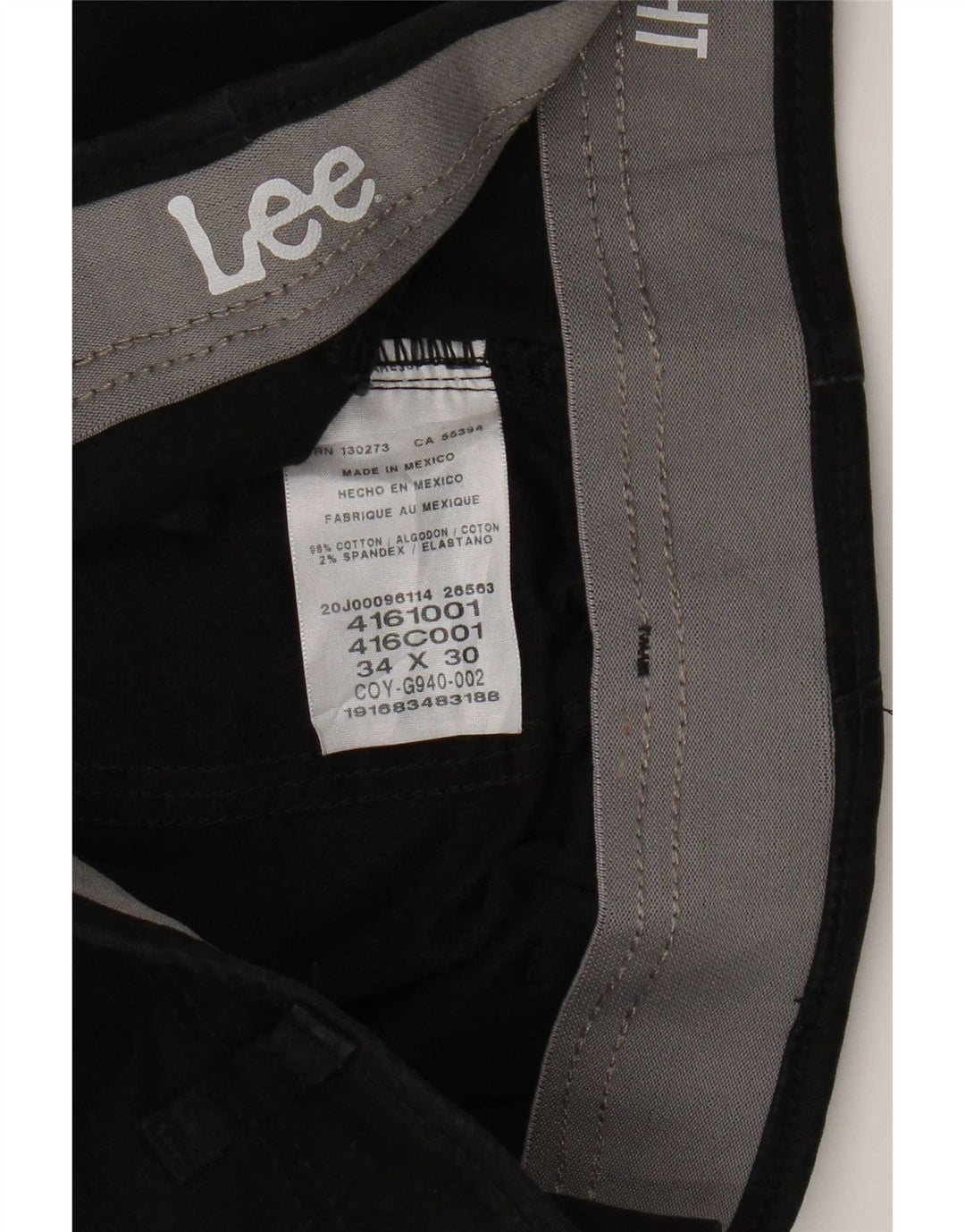 Lee Mens Straight Chino Calças W34 L30 Algodão Preto