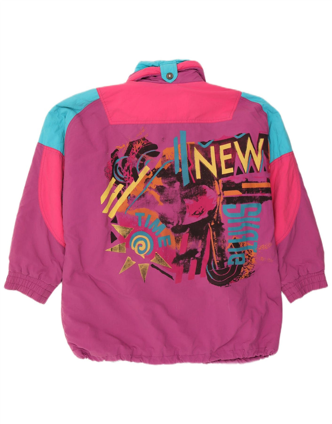Jaqueta de esqui pulôver gráfico masculino vintage Reino Unido 44 2XL bloco colorido roxo
